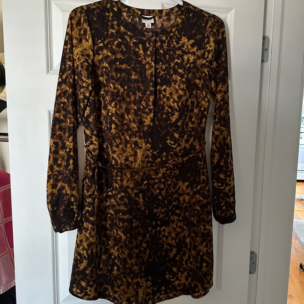 Long sleeve animal print shift A-line dress